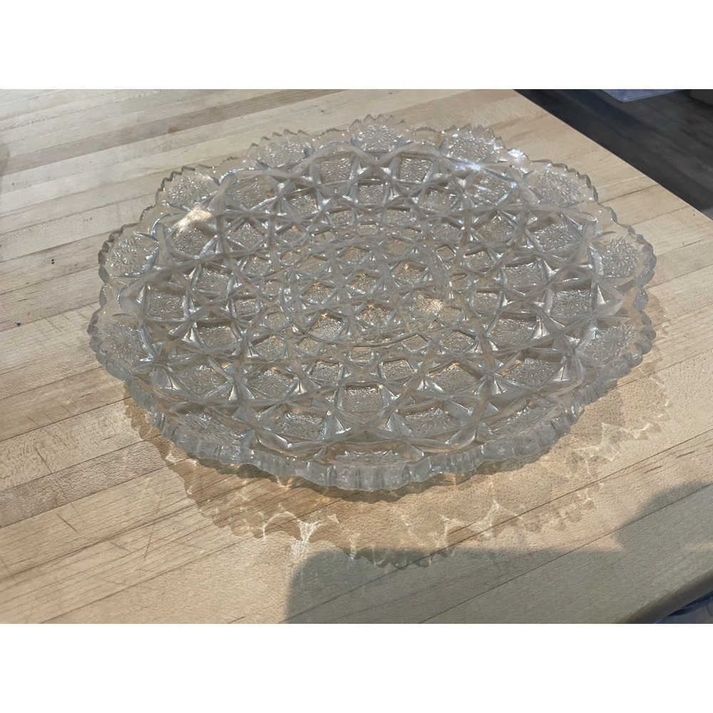 Westmoreland Old Quilt Cookie Plate Clear Glass Sawtooth Rim 1940's
